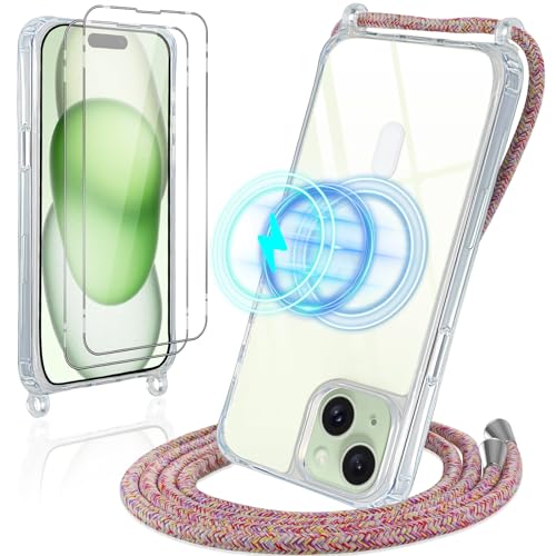 Vauki Magnetisch Hülle für iPhone 15 Plus mit Band,mit 2 Stück Schutzfolie, Kompatibel mit MagSafe, Handyhülle Durchsichtig Dünn Silikon mit Handykette Kordel für iPhone 15Plus, Regenbogen Vauki Magnetisch Hülle für iPhone 15 Plus mit Band,mit 2 Stück Schutzfolie, Kompatibel mit MagSafe, Handyhülle Durchsichtig Dünn Silikon mit Handykette Kordel für iPhone 15Plus, Regenbogen von Vauki
