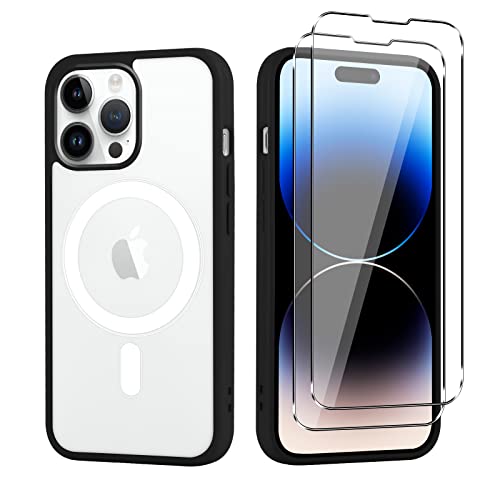 Vauki Magnetische Transparente Hülle für iPhone 14 Pro Max mit MagSafe Aufladen mit 2 Stück für Schutzfolie, Stoßfeste Anti-Fingerabdruck Slim Cover, Harte PC Back und Weich Silicone TPU Edge, Schwarz von Vauki