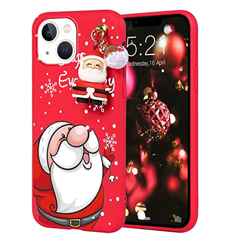 Vauki Rot Weihnachtshülle für iPhone 14 Plus Hülle mit Handykette + Süß Weihnachtsmann 3D Cartoon Puppe, Christmas Muster Design Weich Silikon Bunt Stoßfest TPU Case Cover für iPhone 14 Plus, Rot06 von Vauki