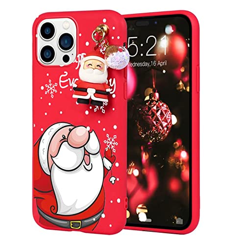 Vauki Rot Weihnachtshülle für iPhone 14 Pro Max Hülle mit Handykette + Süß Weihnachtsmann 3D Cartoon Puppe, Christmas Muster Design Weich Silikon Bunt Stoßfest TPU Case für iPhone 14 Pro Max, Rot06 von Vauki