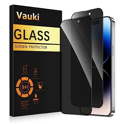 Vauki Sichtschutz Schutzfolie für iPhone 14 Pro Schutzglas 2 Stück,9H Härte Privacy Displayschutzfolie,Privatsphäre Anti-Spy Bläschenfrei Kratzfest Blickschutzfolie für iPhone 14 Pro,6.1" von Vauki