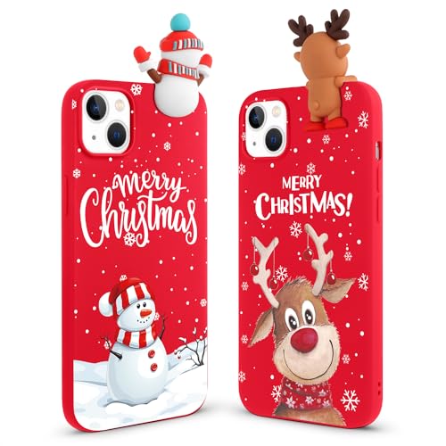 Vauki Weihnachten Hülle für iPhone 13 Mini [2 Stück],Handyhülle Rot Ultra Dünn Weich Silikon Stoßfest Case mit Hirsch Muster und Süß Schneemann Motiv,Christmas Design Frauen Geschenke Schutzhülle von Vauki