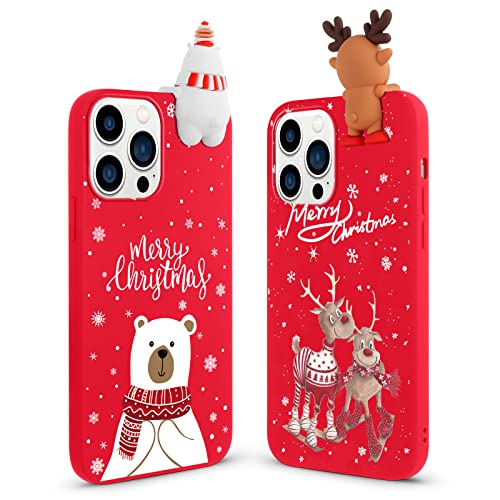 Vauki Weihnachten Hülle für iPhone 14 Pro[2er-Pack], Rot Silikon Weiche HandyHülle Weihnachts Case mit 3D Puppe Gemusterte Elch Eisbär Stoßfeste SchutzHülle für iPhone 14 Pro von Vauki