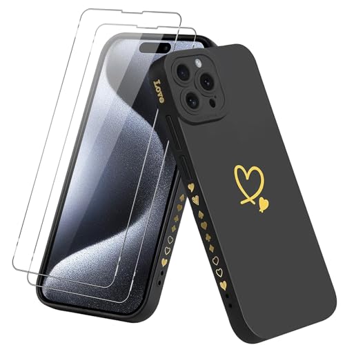 Vauki für iPhone 16 Pro Max Hülle mit Schutzfolie 2 Stück, Herz Motiv Handyhülle Ultra Dünn Silikon Stoßfest Kratzfest Schutzhülle, Love Muster Frauen Protective Case for iPhone 16Pro Max, Schwarz Vauki für iPhone 16 Pro Max Hülle mit Schutzfolie 2 Stück, Herz Motiv Handyhülle Ultra Dünn Silikon Stoßfest Kratzfest Schutzhülle, Love Muster Frauen Protective Case for iPhone 16Pro Max, Schwarz von Vauki