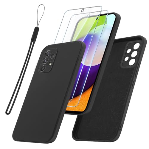 Vauki für Samsung Galaxy A52s 5G/A52 4G/5G Hülle mit Schutzfolie 2 Stück,Ultra Dünn Silikon Handyhülle und Displayschutzfolie,Slim Soft Stoßfeste Schutzhülle mit handschlaufe für Samsung A52,Schwarz von Vauki