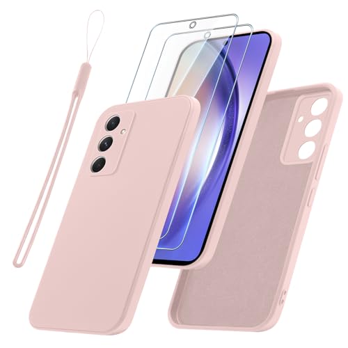 Vauki für Samsung Galaxy A54 5G Hülle mit Schutzfolie 2 Stück,Ultra Dünn TPU Silikon Handyhülle und Displayschutzfolie,Slim Soft Stoßfeste Schutzhülle mit handschlaufe für Samsung Galaxy A54 5G,Rosa von Vauki