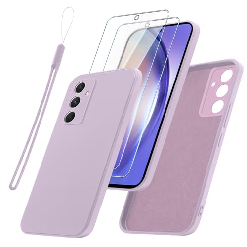 Vauki für Samsung Galaxy A54 5G Hülle mit Schutzfolie 2 Stück,Ultra Dünn TPU Silikon Handyhülle und Displayschutzfolie,Slim Soft Stoßfeste Schutzhülle mit handschlaufe für Samsung Galaxy A54 5G,Lila von Vauki