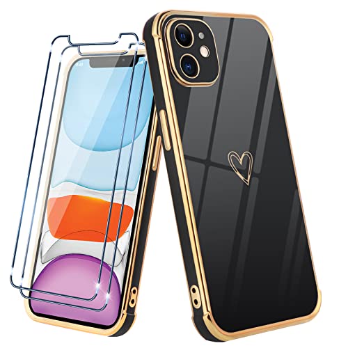 Vauki für iPhone 11 Hülle mit Displayschutz Schutzfolie,Handyhülle Galvanisierte Herz Muster Ultra Dünn Weich Silikon Stoßfeste Schutzhülle Case Cover für iPhone 11 6.1" von Vauki