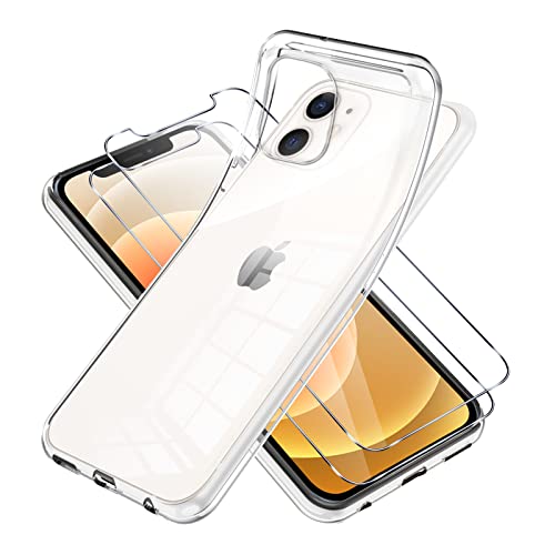 Vauki für iPhone 12 Mini Hülle Durchsichtig mit Schutzfolie 2 Stück,Ultra Dünn Transparent Silikon Handyhülle und Displayschutzfolie,Slim Soft Stoßfeste Schutzhülle für iPhone 12 Mini 5.4" von Vauki