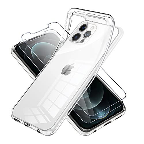Vauki für iPhone 12 Pro Max Hülle Durchsichtig mit Schutzfolie 2 Stück,Ultra Dünn Transparent Silikon Handyhülle und Displayschutzfolie,Slim Soft Stoßfeste Schutzhülle für iPhone 12 Pro Max 6.7" von Vauki