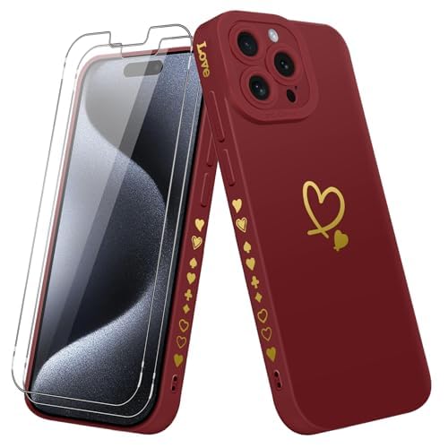 Vauki für iPhone 16 Pro 6.3" Hülle mit Schutzfolie 2 Stück, Herz Motiv Handyhülle Ultra Dünn Weich Silikon Stoßfest Kratzfest Schutzhülle, Love Muster Frauen Protective Case for iPhone 16Pro, Rot Vauki für iPhone 16 Pro 6.3" Hülle mit Schutzfolie 2 Stück, Herz Motiv Handyhülle Ultra Dünn Weich Silikon Stoßfest Kratzfest Schutzhülle, Love Muster Frauen Protective Case for iPhone 16Pro, Rot von Vauki