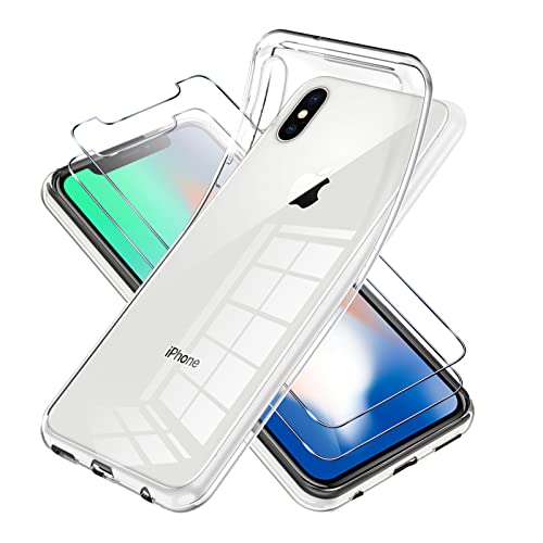 Vauki für iPhone XS/X Hülle Durchsichtig mit Schutzfolie 2 Stück,Ultra Dünn Transparent Silikon Handyhülle und Displayschutzfolie,Slim Soft Stoßfeste Schutzhülle für iPhone XS 5.8" von Vauki