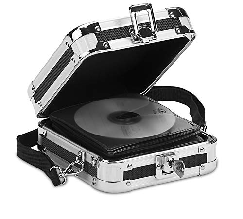 Vaultz CD-Hüllenhalter mit Tragegriff – 24 Disc-Speicherkapazität, 6,3 x 15,7 x 17,8 cm, tragbare DVD-Hüllenhalter mit Tragegriff, abschließbarer CD-Halter für Auto, Reisen, Arbeit, Schwarz von Vaultz