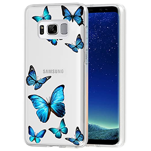 Vavies Hülle für Galaxy S8, Samsung S8 Hülle für Mädchen Frauen, schlank, stoßfest, klares Muster, weich, flexibel, TPU Rückseite Handyschutzhülle Hüllen für Samsung Galaxy S8 (blauer Schmetterling) von Vavies