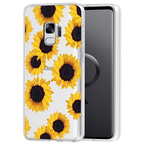 Vavies Schutzhülle für Galaxy S9, für Samsung S9 Case Schlankes stoßfestes Hülle mit transparentem Blumenmuster, weich-Flexibler TPU-Schutz Handyhülle für Samsung Galaxy S9 Sonnenblume von Vavies