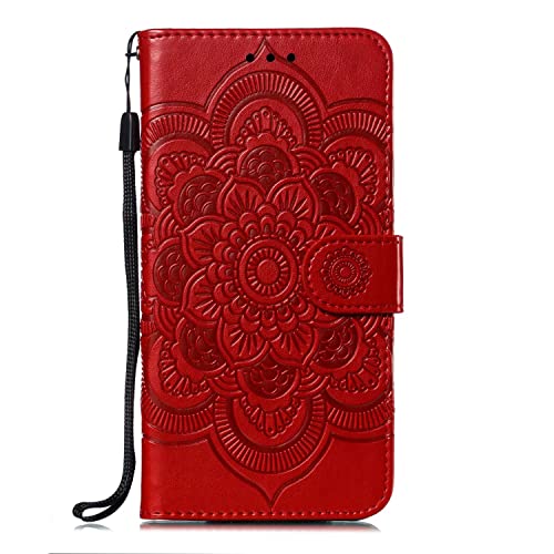 Veapero Kompatibel für Handyhülle Samsung Galaxy A13 4G Hülle Leder Flip Case Tasche Mandala Wallet Brieftasche Schutzhülle Handytasche Magnetisch Kartenfach Ständer Etui,Rot von Veapero