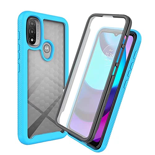 Veapero Motorola Moto E20 Hülle Motorola Moto E20 Schutzhülle,360 Grad Rundumschutz Cover mit Eingebautem Displayschutz,Robust Bumper Case Transparent Handyhülle Hellblau von Veapero