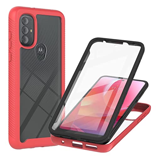 Veapero Motorola Moto E20 Hülle Motorola Moto E20 Schutzhülle,360 Grad Rundumschutz Cover mit Eingebautem Displayschutz,Robust Bumper Case Transparent Handyhülle Rot von Veapero