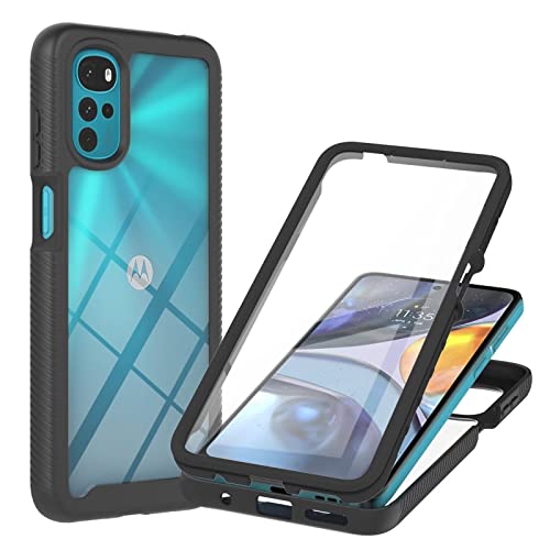 Veapero Motorola Moto G22 Hülle Motorola Moto G22 Schutzhülle,360 Grad Rundumschutz Cover mit Eingebautem Displayschutz,Robust Bumper Case Transparent Handyhülle Schwarz von Veapero