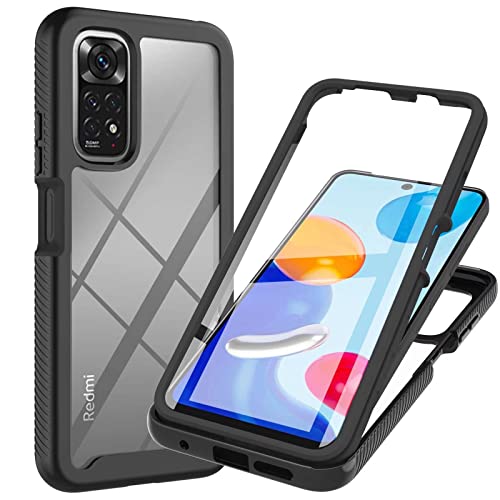 Veapero Xiaomi Redmi Note 11s Hülle Redmi Note 11 4G Schutzhülle,360 Grad Rundumschutz Cover mit Eingebautem Displayschutz,Robust Bumper Case Transparent Handyhülle Schwarz von Veapero