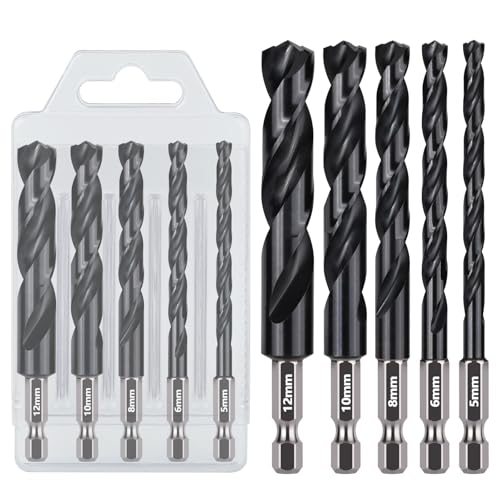 Vearter 5 Stück M2 HSS Bohrer Set für Metall, 5/6/8/10/12mm Metallbohrer mit Sechskantschaft, AITiN Beschichtung Spiralbohrer für Metallrohre, Edelstahl, Holz, Kunststoff Vearter 5 Stück M2 HSS Bohrer Set für Metall, 5/6/8/10/12mm Metallbohrer mit Sechskantschaft, AITiN Beschichtung Spiralbohrer für Metallrohre, Edelstahl, Holz, Kunststoff von Vearter