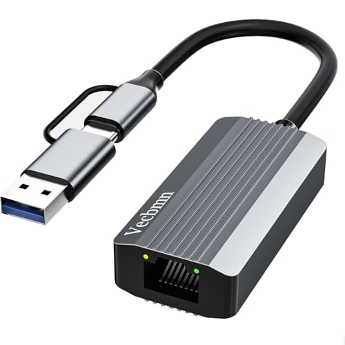 USB C auf Ethernet Adapter 1000Mbps, USB LAN Adapter 3.0, USB auf RJ45 Gigabit Ethernet LAN Netzwerkadapter Kompatibel für Laptop, PC mit Windows XP, Vista, Linux, Mac von Vecbmn
