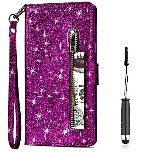 Vectady für Samsung Galaxy S10 Plus [NO für S10] Hülle, Lederhülle Schutzhülle Handyhülle Leder Handytasche Case Glitzer Bling Hüllen mit Kartenfach Geldbörse Cover für Samsung Galaxy S10 Plus,Lila von Vectady