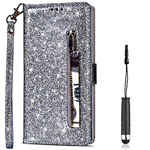 Vectady für Samsung Galaxy S10 Plus [NO für S10] Hülle, Lederhülle Schutzhülle Handyhülle Leder Handytasche Case Glitzer Hüllen mit Kartenfach Geldbörse Cover für Samsung Galaxy S10 Plus,Silber von Vectady