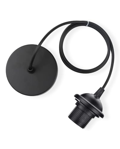 Vecys 1 STÜCK E27 Metall Lampada a Sospensione,Lampenaufhängung Lampenfassen,Deckenleuchte Accessori mit 100cm Regolabile Cavo,Ideal für Deckenbeleuchtung(Schwarz) von Vecys