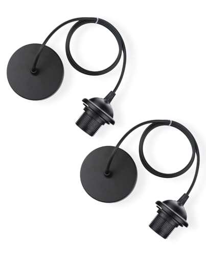 Vecys 2 STÜCK E27 Metall Lampada a Sospensione,Lampenaufhängung Lampenfassen,Deckenleuchte Accessori mit 100cm Regolabile Cavo,Ideal für Deckenbeleuchtung(Schwarz) von Vecys