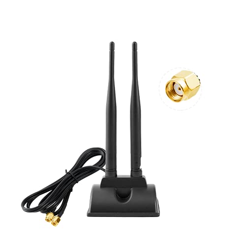 Vecys 2.4G/5G/5.8G WLAN WiFi Antenne MIMO Omnidirektionaler Signalverstärker Magnetbasis 6 dBi RP-SMA Adapter 1.2m 3.9Fuß für PCIE Netzwerk WLAN Kartenrouter Externe Antenne Drahtloses WLAN von Vecys