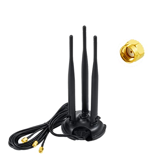 Vecys 2.4G / 5.8G Doppelfrequenz WiFi Antenne 8 dBi MIMO Omnidirektionaler Signalverstärker Magnetbasis RP-SMA Adapter 2m 6.6 Fuß für PCIE Netzwerk WLAN Kartenrouter Externe Antenne Drahtloses WLAN von Vecys