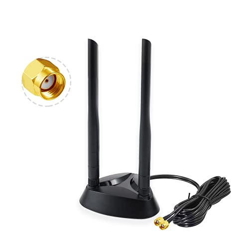 Vecys 2.4G / 5.8G Dual Frequenz WiFi Antenne Signalverstärker Magnetbasis 6dBi RP-SMA Adapter Desktop PCIE Netzwerkkarte AX200 Externe Antenne 1.2m 3.9Fuß für WLAN Router Karte Wireless von Vecys