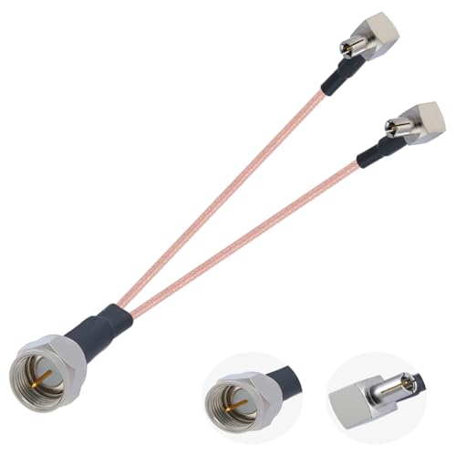 Vecys F Stecker auf Dual TS9 Stecker Rechtwinklig Anschluss RF Koaxialkabel F Typ Stecker Jumper Kabel 50 Ohm Verlustarm F auf Dual TS9 Stecker Y Typ RG316 6Zoll/15CM Pigtail Koaxialkabel von Vecys