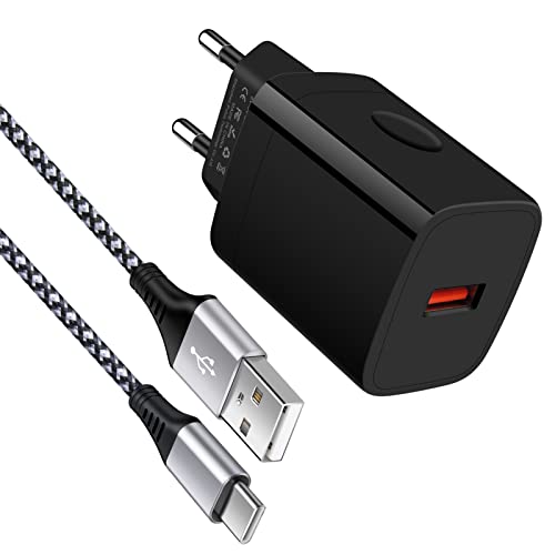 USB Ladegerät,18W USB Schnellladegerät Quick Charge 3.0 USB Netzteil mit USB C Ladekabel 1M,USB Stecker Ladestecke für Samsung Galaxy S22/S21/S20/S10/S9/S8/A51/A52/A33/A13/Z Flip 3/Z Fold 3,Huawei von Vedfoad
