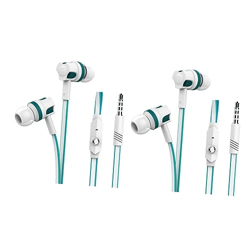 Veemoon 2St In-Ear Kopfhörer mit Mikrofon Weißes Ohrhörer mit Flachkabel Komfortable Ohrhörer mit verschiedenen Ohrstöpseln Haltbarer In-Ear Kopfhörer in-Ear ohrhörer mit Weizen Nudellinie von Veemoon