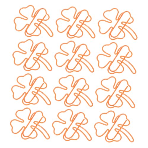 Veemoon 50 Stück Büroklammer mit vierblättrigem Kleeblatt Shamrock Lesezeichenclip Lesezeichenklammern aus Papier Clip-Lesezeichen süßes Briefpapier Metall Orange von Veemoon