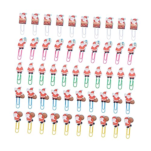 Veemoon 50 Stück Weihnachts-büroklammer Lesezeichen Weihnachtsmann Groß Weihnachtsmann Büroklammer Weihnachtsbaum-lesezeichen Papierklammern Mini-büroklammer Schreibwaren Colorful Hölzern von Veemoon