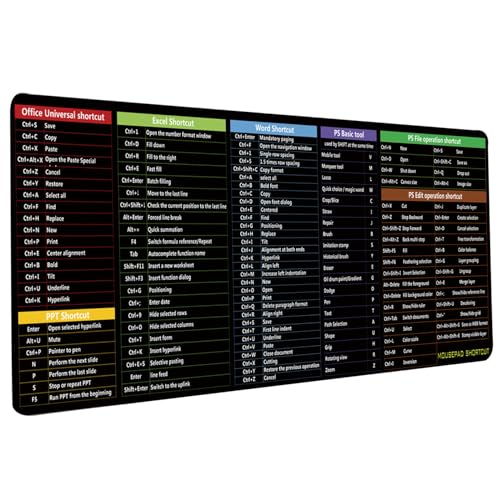 Große Maus -Pad, Excel -Verknüpfungen Mausmatte 35.4x15.8 '' Dicke XL -Maus, Pad Desk Pad Excel Mausmatte für Tastatur und Maus -Office -Effizienz -Booster für Laptop, Computer von Veesper