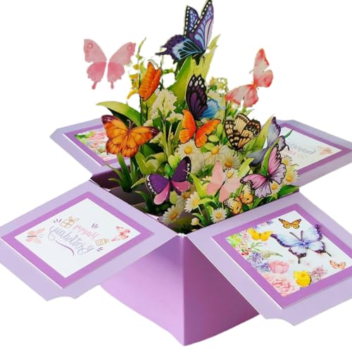 Veeteah Schmetterlings-Popup-Karte, Schmetterlings-Geburtstagskarte - Innovative Pop-Up-Grußkarten für alle Anlässe,Kreative 3D-Grußkarte, Geburtstagsgrußkarten für Familie, Eltern, Freunde von Veeteah