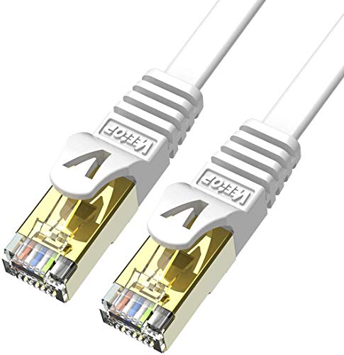 Veetop 0,5m x 2 Stück Lan Kabel Cat 7 Netzwerkkabel Patchkabel für 10 Gigabit Ethernet, Flexibel und Robust mit vergoldetem RJ45. Weiß von Veetop