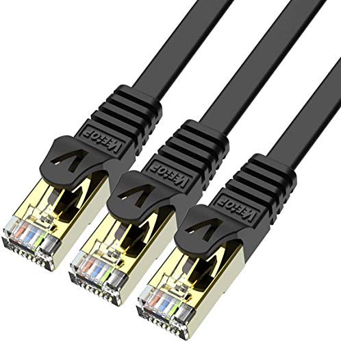 Veetop 0,5m x 3 Stück LAN Kabel Cat 7 Netzwerkkabel Patchkabel für 10 Gigabit Ethernet, Flexibel und Robust mit vergoldetem RJ45. Schwarz von Veetop