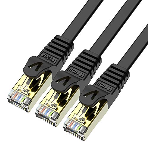Veetop 1,5m x 3 Stück LAN Kabel Cat 7 Netzwerkkabel Patchkabel für 10 Gigabit Ethernet, Flexibel und Robust mit vergoldetem RJ45. Schwarz von Veetop