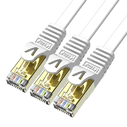 Veetop 1,5m x 3 Stück Lan Kabel Cat 7 Netzwerkkabel Patchkabel für 10 Gigabit Ethernet, Flexibel und Robust mit vergoldetem RJ45. Weiß von Veetop