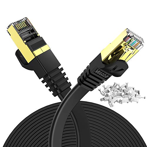 Veetop 15m Lan Kabel Cat 7 Netzwerkkabel Flach für 10 Gigabit Ethernet mit vergoldetem RJ45. Schwarz von Veetop