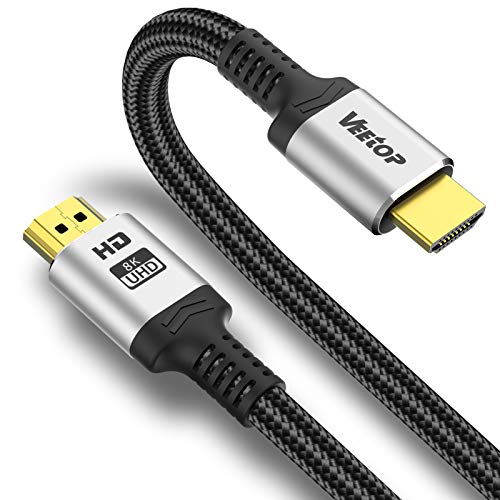 Veetop 2m HDMI Kabel 2.1 8K mit 48Gbit/s Ultra High Speed Übertragungsgeschwindigkeit, Vergoldetem Stecker und Baumwollgeflecht. 2 Meter Schwarz von Veetop