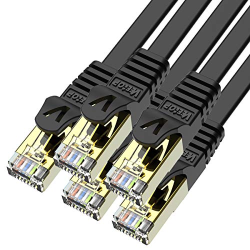 Veetop 2m x 5 Stück Lan Kabel Cat 7 Netzwerkkabel Patchkabel für 10 Gigabit Ethernet, Flexibel und Robust mit vergoldetem RJ45. Schwarz von Veetop