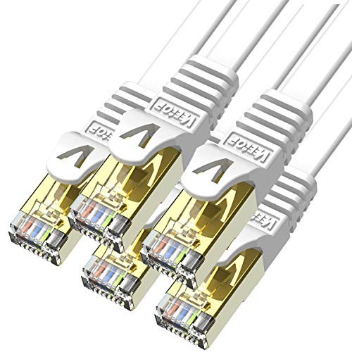 Veetop 5m x 5 Stück Lan Kabel Cat 7 Netzwerkkabel Patchkabel für 10 Gigabit Ethernet, Flexibel und Robust mit vergoldetem RJ45. Weiß von Veetop