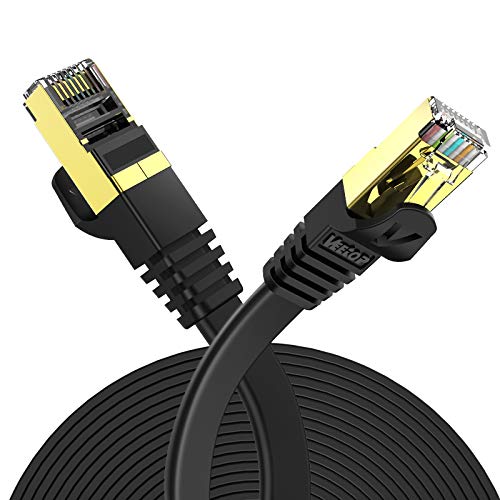 Veetop Cat 7 Lan kabel flach 10Gbps Netzwerkkabel Internet Ethernet Patch mit vergoldetem RJ45 (1m, Schwarz) von Veetop
