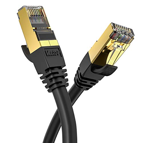 Veetop Cat8 0,5m Lan Kabel, 40Gbps Netzwerkkabel superschnell flexibel und robust mit vergoldetem RJ45. Schwarz von Veetop